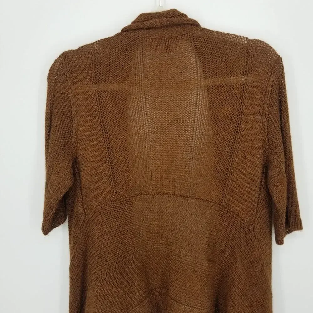 Eileen Fisher Silk & Alpaca Knit Cardigan S Open Front High‎ Low Hem Brown